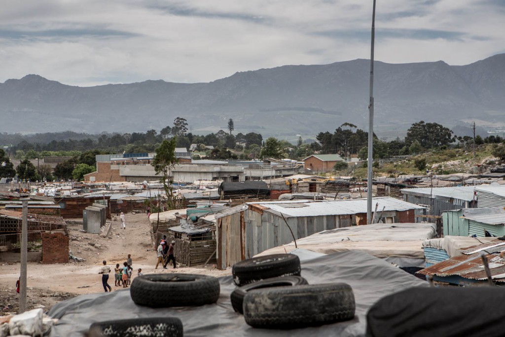 Establishing shots of the Grabouw informal and severely impoverished community just outside Cape Town in the Western Cape South Africa.