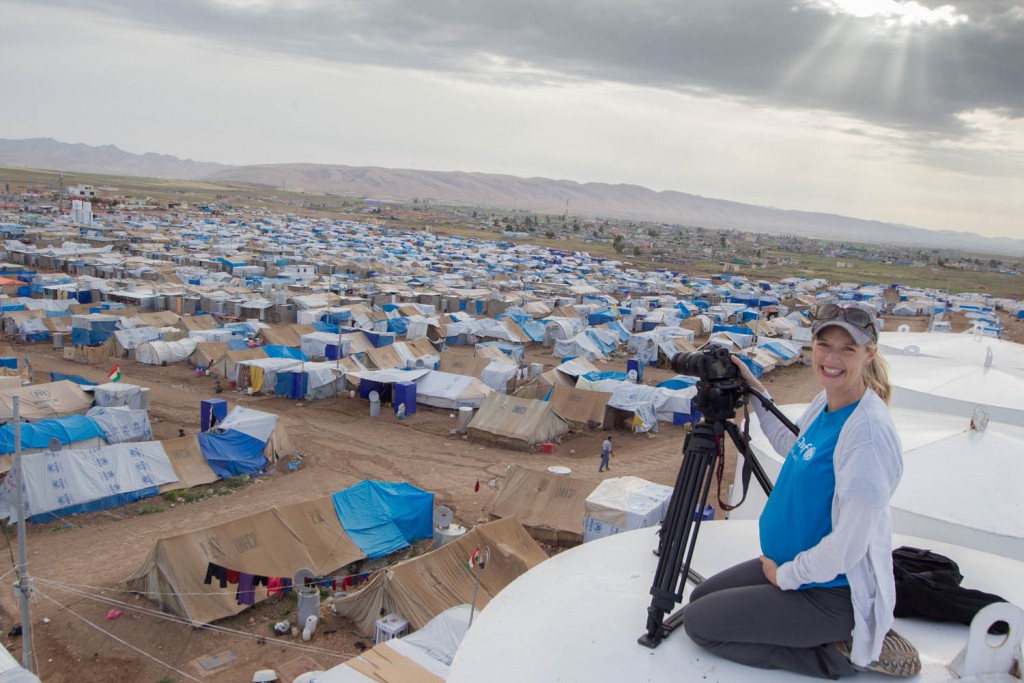 Karin. 8 months pregnant shooting in arefugee camp in Iraq on border of Syria for Unicef. Ethan born 2 weeks later.